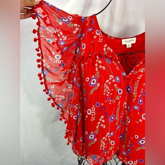Allison New York red floral chiffon blouse size L - Picture 3 of 9
